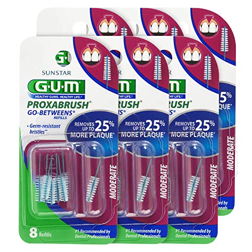 GUM Proxabrush Go-Betweens Interdental Brush Refills, Moderate, 8 Count (Pack of 6)