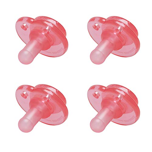 Book Cover Nookums Pacifier 4 Pack - Orthodontic Single Piece Design - 100% Medical Grade Silicone - BPA Free, Latex Free, Phthalate Free - Paci-Plushies Pacifier Replacement (Pink)