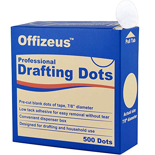 Book Cover Professional Drafting Dots 500 pcs - Low Tack Pre-Cut Blank Tape - Easy to Use, for Drawing, Blueprint, Artist, Architect