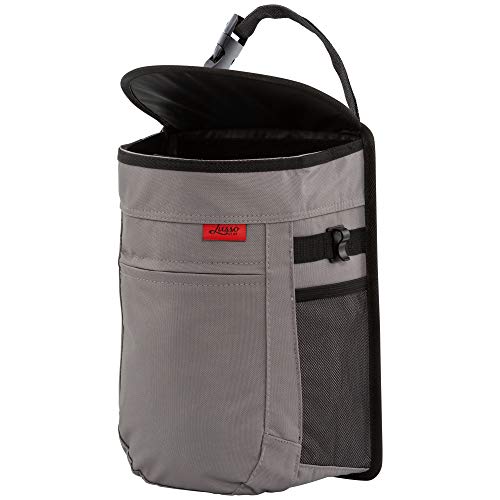 Lusso Gear Car Trash Can with Lid and Removeable Liner, Hanging Car Trash Bag with Hooks, Waterproof Fabric Car Garbage Bin, Automotive Travel, Trashcan car Accessories, for Truck Van and SUV (Gray)