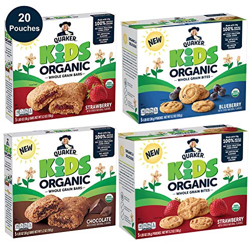 Quaker Kids Organic Multigrain Bars and Bites, Sampler Pack, 20 Pouches, USDA Certified Organic, 1.05 Ounce (Pack of 20)