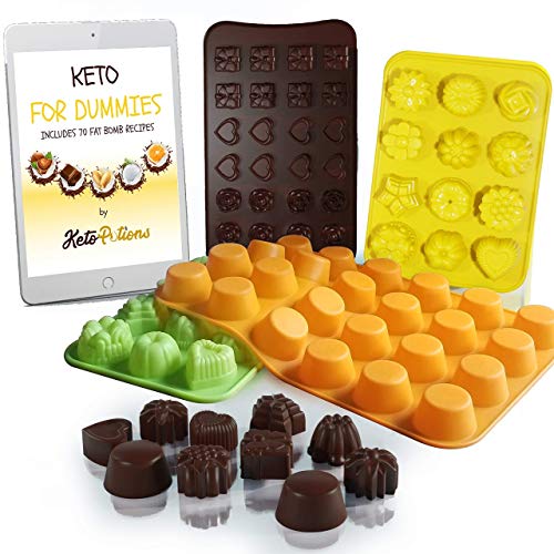 Book Cover Fat Bombs Keto Molds - Silicone Baking Pans Hot Chocolate Snack Food Bites Silicon Molds with Ebook - Keto for Dummies, Includes 70 Fat Bomb Recipes Cookbooks Moldes Para Reposteria