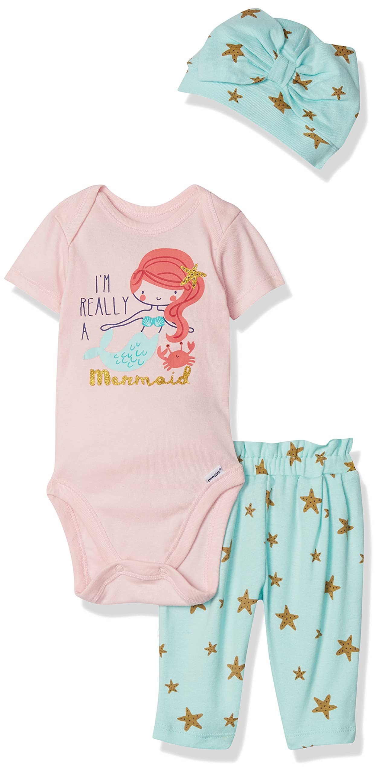 Gerber baby-girls 3-piece Onesies Bodysuit, Pant and Cap Set