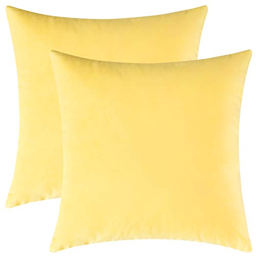 Book Cover Mixhug Set of 2 Cozy Velvet Square Decorative Throw Pillow Covers for Couch and Bed, Pale Yellow, 18 x 18 Inches