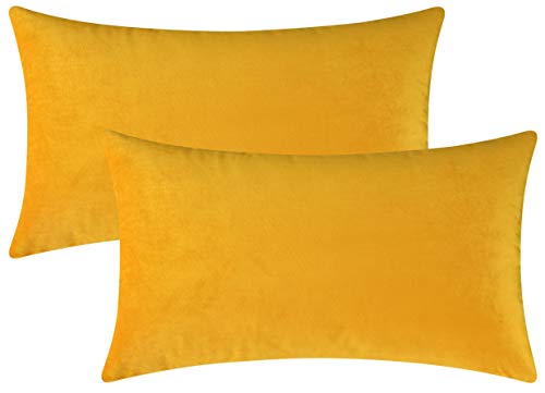 Book Cover Mixhug Set of 2 Cozy Velvet Rectangle Decorative Throw Pillow Covers for Couch and Bed, Mustard Yellow, 12 x 20 Inches