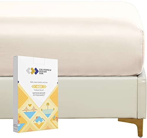 Book Cover Softest Fitted Sheet Twin XL 100% Cotton 400 Thread Count, No Pop-Off Elastic, Deep Pocket, Durable Sateen Weave Sheet with Head & Foot Tags (Twin XL, Ivory)