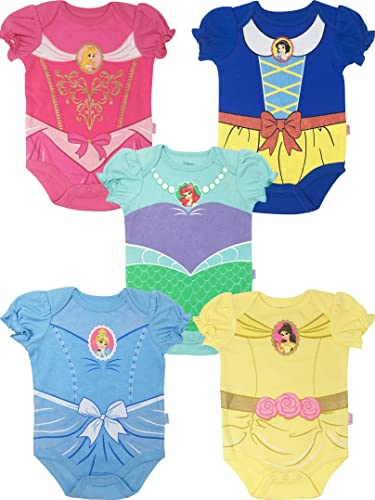 Disney Princess Ariel Belle Cinderella Snow White Sleeping Beauty Infant Baby Girls 5 Pack Bodysuits Princess 12 Months
