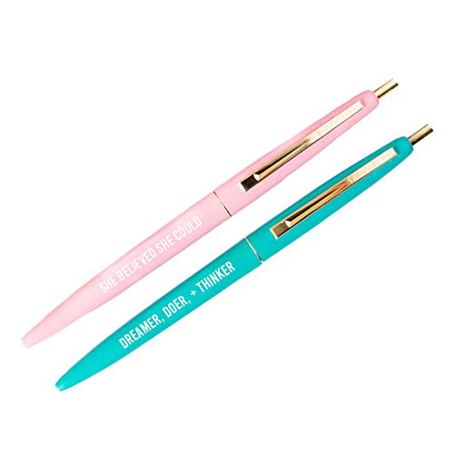 Motivational Pen Set, Inspirational Gift For Her, Girl Boss, Boss Lady, Pink Stationery, Mint Pen, Gold Office DÃ©cor