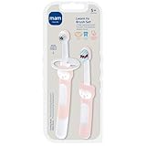 MAM Learn to Brush Set (1 Baby's Brush Toothbrush, 1 Training Brush, 1 Safety Shield), Baby Toothbrushes with Brushy the Bear, Interactive App, for Girls 5+ Months, Blue