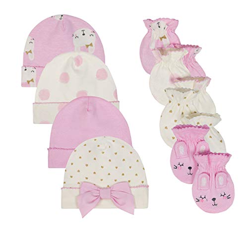 Book Cover Just Born Baby Girls' 8-Pack Cap and Mitten Bundle