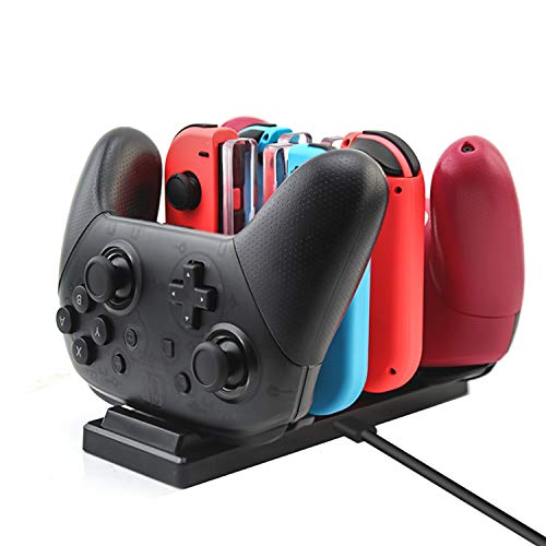 Book Cover Rytaki Controller Charger for Nintendo Switch, Charging Dock Stand Station for Switch Joy-con and Pro Controller with Charging Indicator and Type C Charging Cable