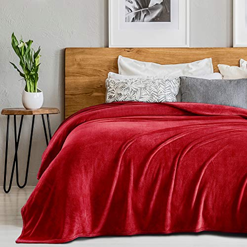 Book Cover SEDONA HOUSE Flannel Fleece Blanket 280GSM Luxury Microfiber Flannel Super Soft Warm Fuzzy Cozy Lightweight Blanket for Bed Couch or Car, Color Red Size King 90