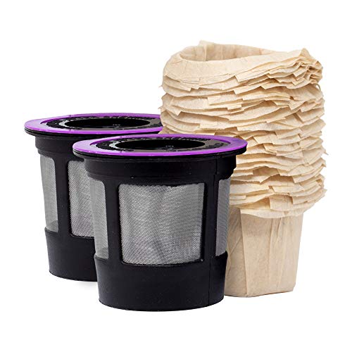 iPartsPlusMore Reusable Cups Compatible with Keurig K Cups and Filters - For Keurig 2.0 & 1.0 Brewers - Fit Refillable Single Cup Coffee - Stainless Steel Mesh & Paper Filter (2 Pack)