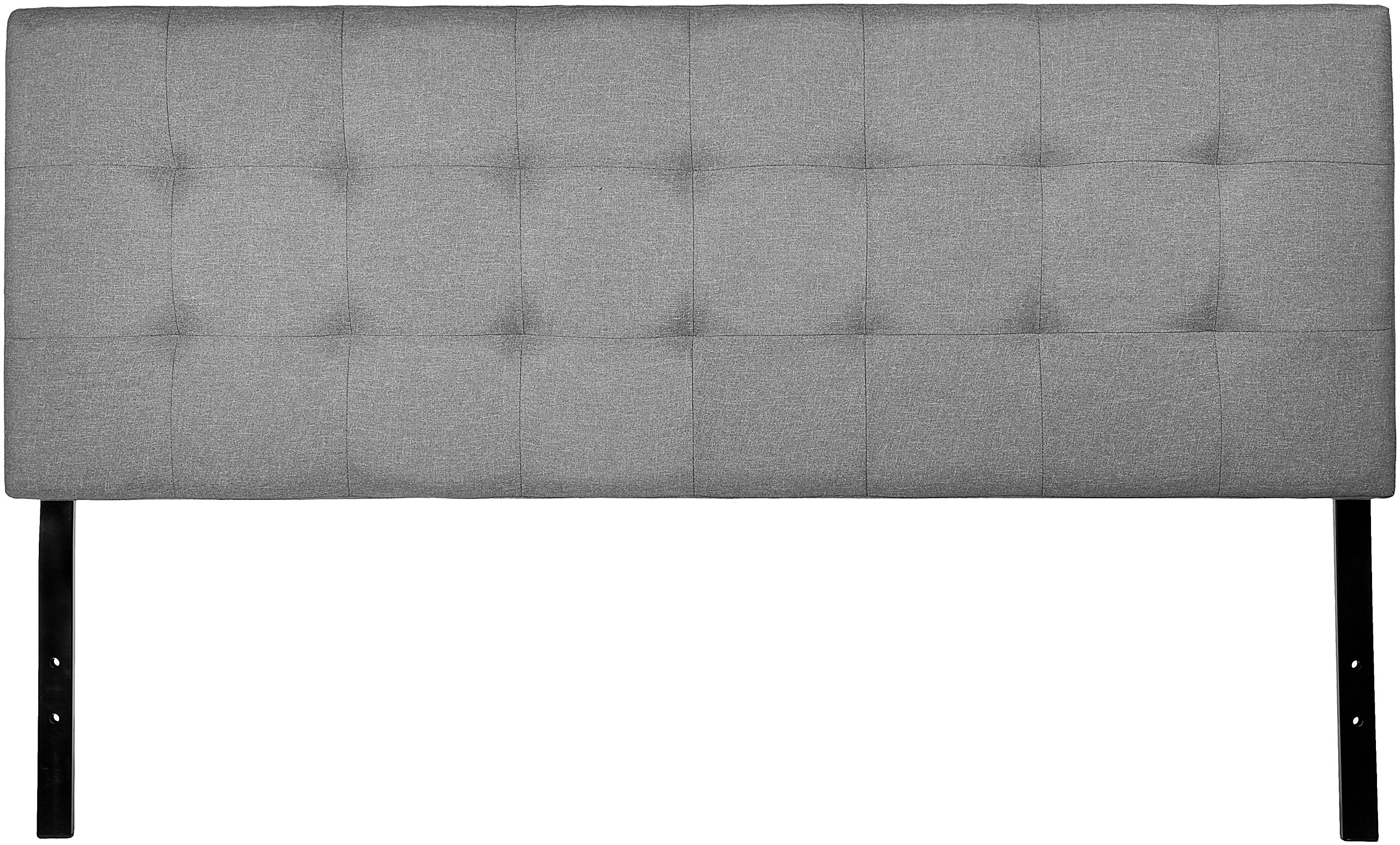 Book Cover Amazon Basics Faux Linen Upholstered Tufted Headboard - Full, Grey