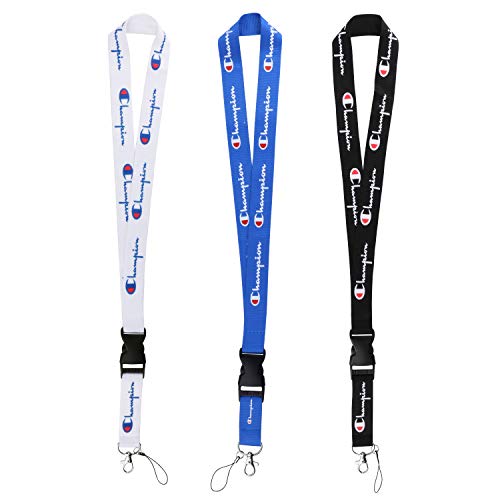 Lanyard 3 Pack Neck Lanyard Strap for Keys Keychains ID Holder Phones Bags Accessories- Blue Black and White with Quick Release Buckle.
