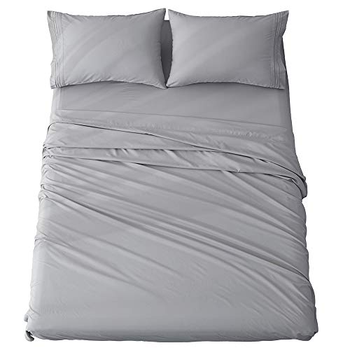 Shilucheng King Size Bed Sheets Set Microfiber 1800 Thread Count Percale Super Soft and Comforterble 16 Inch Deep Pockets Wrinkle Fade and Hypoallergenic - 4 Piece (King,Grey)
