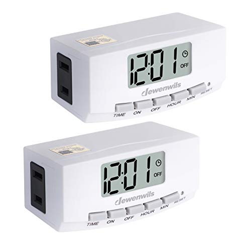 DEWENWILS 2 Pack Indoor Outlet Lamp Timer Plug in, Digital Programmable Timer Switch with1 Polarized Outlet, Space Saving Bar Timer for Electrical Outlets, Grow Lighting,1/2 HP, UL Listed