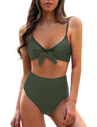 Blooming Jelly Womens High Waisted Bikini Set Tie Knot High Rise Two Piece Swimsuits Bathing Suits