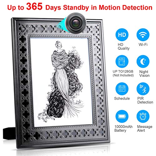 Spy Camera Wireless Hidden - Hidden Cam WiFi Photo Frame - Nanny Cams with Cell Phone APP - 720HD Night Vision & Motion Detection 365 Days Battery Powered Standby Instant Alerts