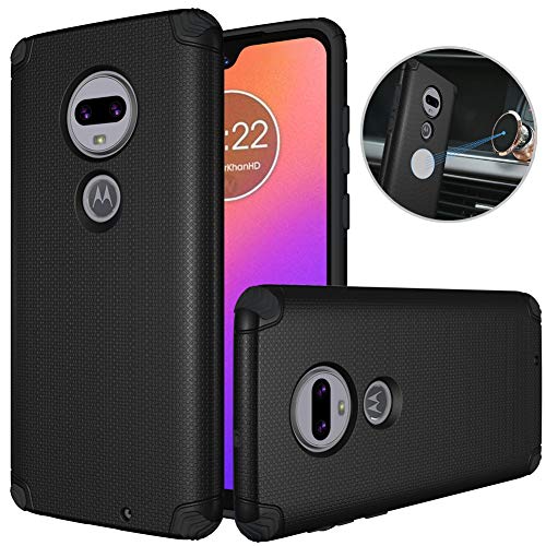 Dretal Motorola Moto G7 Case, Moto G7 Plus Case, Shock-Absorption Armor Anti-Slip Texture Protective Case Cover with Embedded Metal Plate for Magnetic Car Mounts (Black)