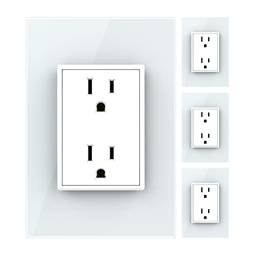 LIVOLO White US Standard Vertical Duplex Receptacle Electrical Outlets (4 Pack） with Tempered Glass Panel(15A),AC 110~220V