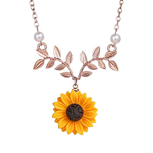 Bracet Sweet Sunflower Pearl Leaf Pendat Necklace Resin Daisy Flower Clavicular Chain Fashion Jewelry for Women