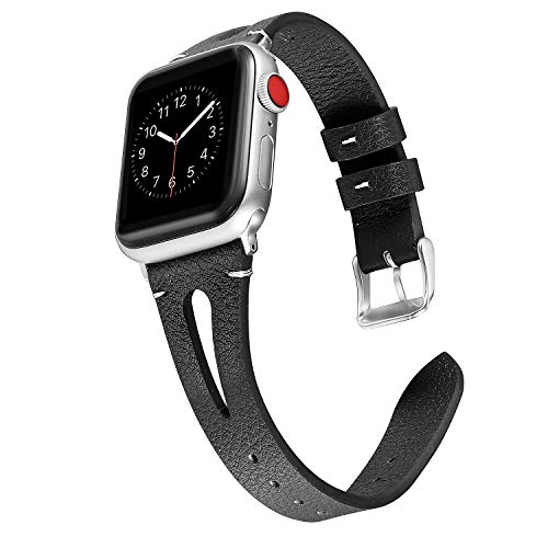 Secbolt Leather Bands Compatible with Apple Watch Band 38mm 40mm iwatch Series 6 5 4 3 2 1 SE, Slim Strap with Breathable Hole Replacement Wristband Women, White