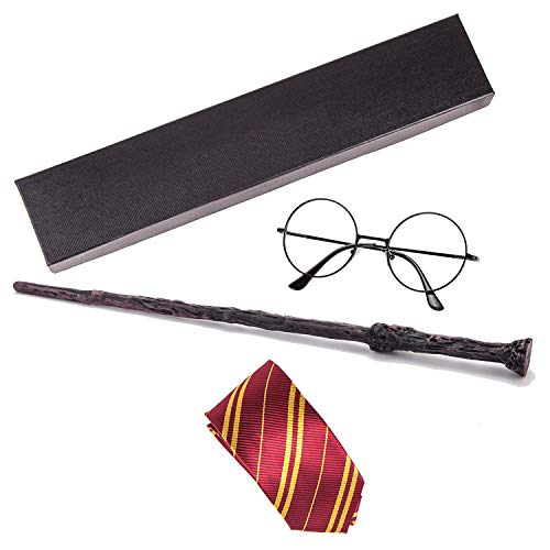 Book Cover Joy Day Cosplay Wand Set Dress Up Costume Accessories Halloween Birthday Party Pretend Play Wands Set with Glasses and Tie (Wand Set)