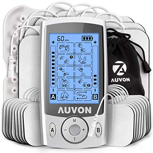 Book Cover AUVON Dual Channel TENS Unit Muscle Stimulator (Family Pack), 20 Modes Rechargeable TENS Machine with Huge Pack of 24 Pcs Reusable TENS Unit Electrode Pads (2