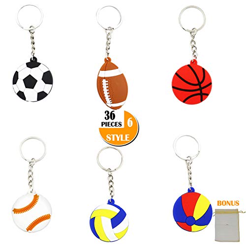 YOUWITH JOY 36-Pack Sports Ball Keychains Key Ring Decorations Boys Birthday Party Favors Supplies, Perfert Ball Craft Gift Novel Prizes Business Promotional Items for Kid Adult, 6 Poplar Styles
