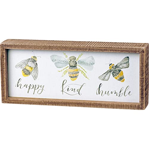 Primitives by Kathy Box Sign, Paper, Wood, Bees-Happy, Kind, Humble, 10" Length x 4.25" Height x 1.75" Width