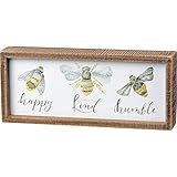 Primitives by Kathy 101758 Inset Box Sign, 10" Length x 4.25" Height x 1.75" Width, Bees - Happy, Kind, Humble