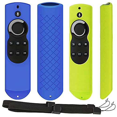 [2 Pack] Pinowu Silicone Anti-Slip Shockproof Cover Skin for Fire TV with 4K Alexa Voice Remote (2017 Edition 2nd Gen) / Fire TV Stick Alexa Voice Remote 5.9inch (Blue + Green)