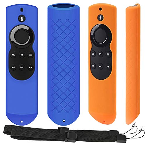 [2 Pack] Silicone Anti-Slip Remote Cover Case Compatible with Fire TV with 4K Alexa Voice Remote (2017 Edition) (2nd Gen) / Fire TV Stick Alexa Voice Remote 5.9inch (Blue + Orange)