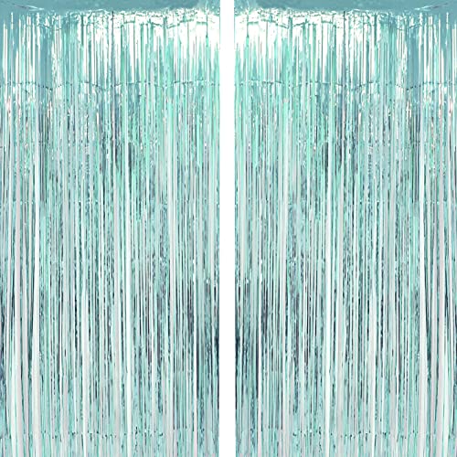 Blue Tinsel Foil Fringe Curtains Under The Sea Baby Shower Birthday Photo Backdrops Wedding Happy New Years Christmas Party Decor Photo Booth Props Backdrops Decorations