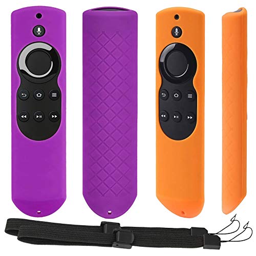 Book Cover [2 Pack] Anti-Slip and Dust-Proof Silicone Remote Cover with Lanyard for Fire TV with 4K Alexa Voice Remote (2017 Edition) (2nd Gen) / Fire TV Stick Alexa Voice Remote (Purple + Orange)