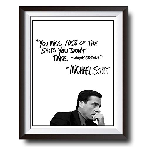Book Cover Michael Scott Motivational Quote Poster - You Miss 100% Of The Shots You Dont Take Wayne Gretzky Quote - 11x14 UNFRAMED Print Office Decor - Great Christmas Gift For Fans Of The Office TV Show