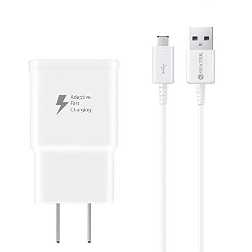 Book Cover Galaxy S7 Adaptive Fast Charging Wall Charger Kit Set with Micro 2.0 USB Cable, Compatible with Samsung Galaxy S7/Edge/S6/Note5/4/S3 (White)