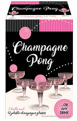 Champagne Prosecco Pong Luxury Kit – Alternative to Beer Pong Game Set – for Birthday, Bachelor, Bachelorette, New Years, Celebration, Party Gift - 12 Plastic Cups and 3 Pink Balls
