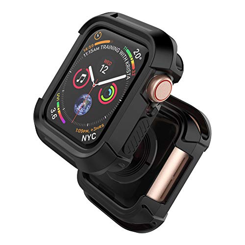 UMTELE Compatible with Apple Watch Series 4 Case 44mm, Rugged Protective Case Shockproof Bumper Screen Protector Cover Replacement for Apple Watch Series 4, 44mm - Black