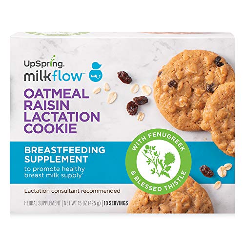 Book Cover UpSpring Milkflow Lactation Cookies, Oatmeal Raisin Lactation Supplement, with Fenugreek and Blessed Thistle for Lactation Support, 10 Breastfeeding Cookies Servings