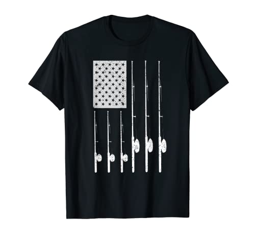 Men's Patriotic Fishing T-Shirt with American USA Flag Great Gift Large Red