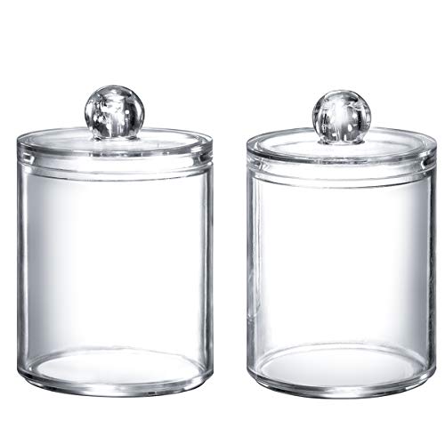 Qtip Dispenser Q-tip Holder Apothecary Jars Bathroom,Premium Quality Clear Plastic Acrylic Container for Q-Tips,Cotton Swab,Cotton Ball,Cotton Rounds,Floss Picks |Small,10 oz,Set of 2