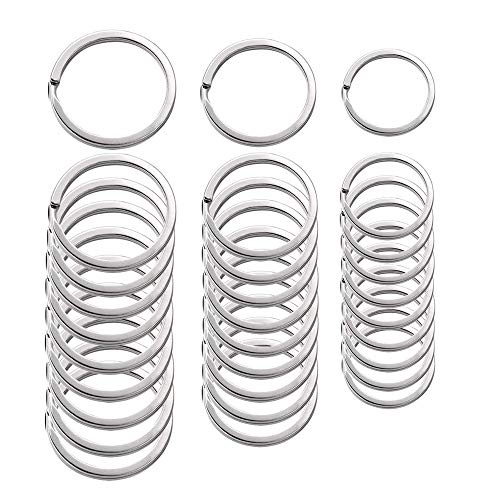 30 Pieces Flat Key Rings Metal, Keychain Rings, Split Rings Flat for Home Car Quality Keyring Ring Attachment - Nickel Plated, 3 Sizes