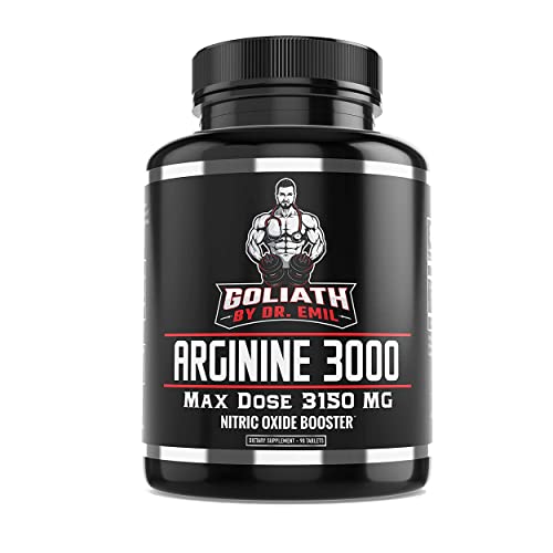 Dr. Emil L-Arginine (3150mg) Highest Capsule Dose - Nitric Oxide Supplement for Muscle Growth, Vascularity, Endurance and Heart Health (AAKG and HCL) - 90 L-Arginine Tablets