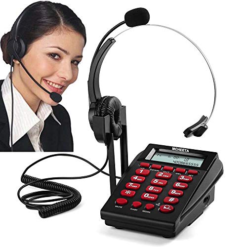 Book Cover Corded Phone Headset, MCHEETA Call Center Telephone Headset with Dialpad, Noise Cancelling Phone Headsets for Office/House Phones
