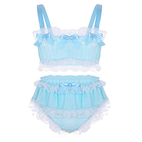 Book Cover ACSUSS Mens 2 Pieces Lingerie Set Ruffled Crop Top with Sissy Skirted Panties Nightwear