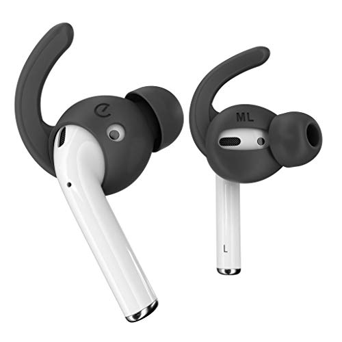 Book Cover EarBuddyz Ultra Ear Hooks and Covers Compatible with Apple AirPods 1 & AirPods 2 or EarPods Featuring Bass Enhancement Technology (Medium, Black)