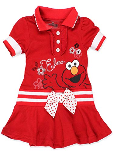 Sesame Street Elmo Girls’ Polo Dress for Infant and Toddler – Red/White
