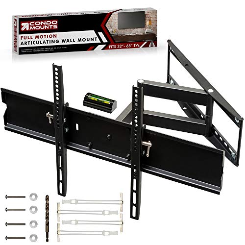 Full Motion TV Wall Mount with Steel Stud Mounting Kit, 4x200lbs TOGGLER SNAPTOGGLE Anchors&1/2" Drill bit. Fits 32 to 65 Inch 66lb TV's - for Metal/Steel Stud Walls in Condos/Commercial Office/House